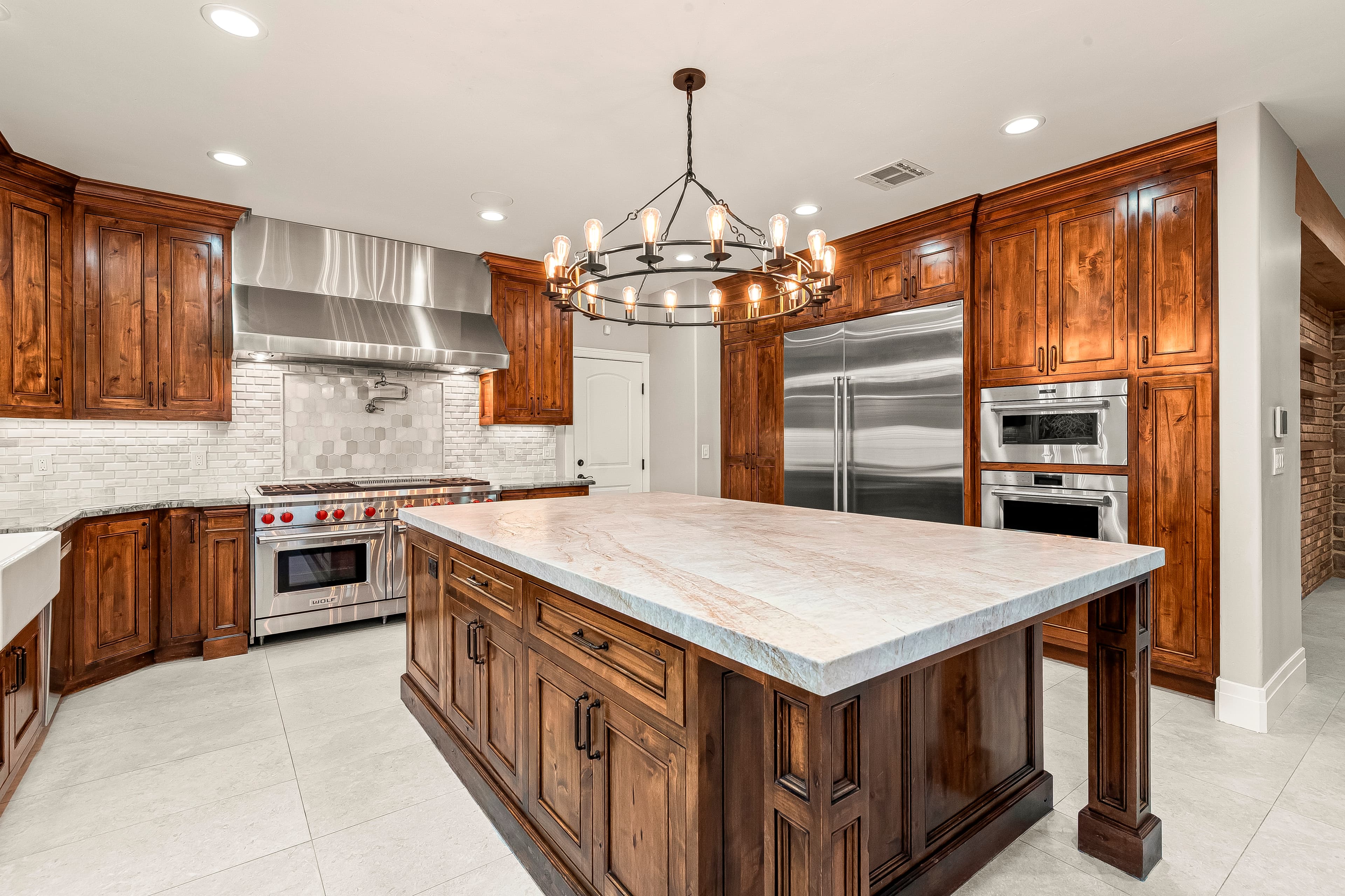 Kitchen island and dining area