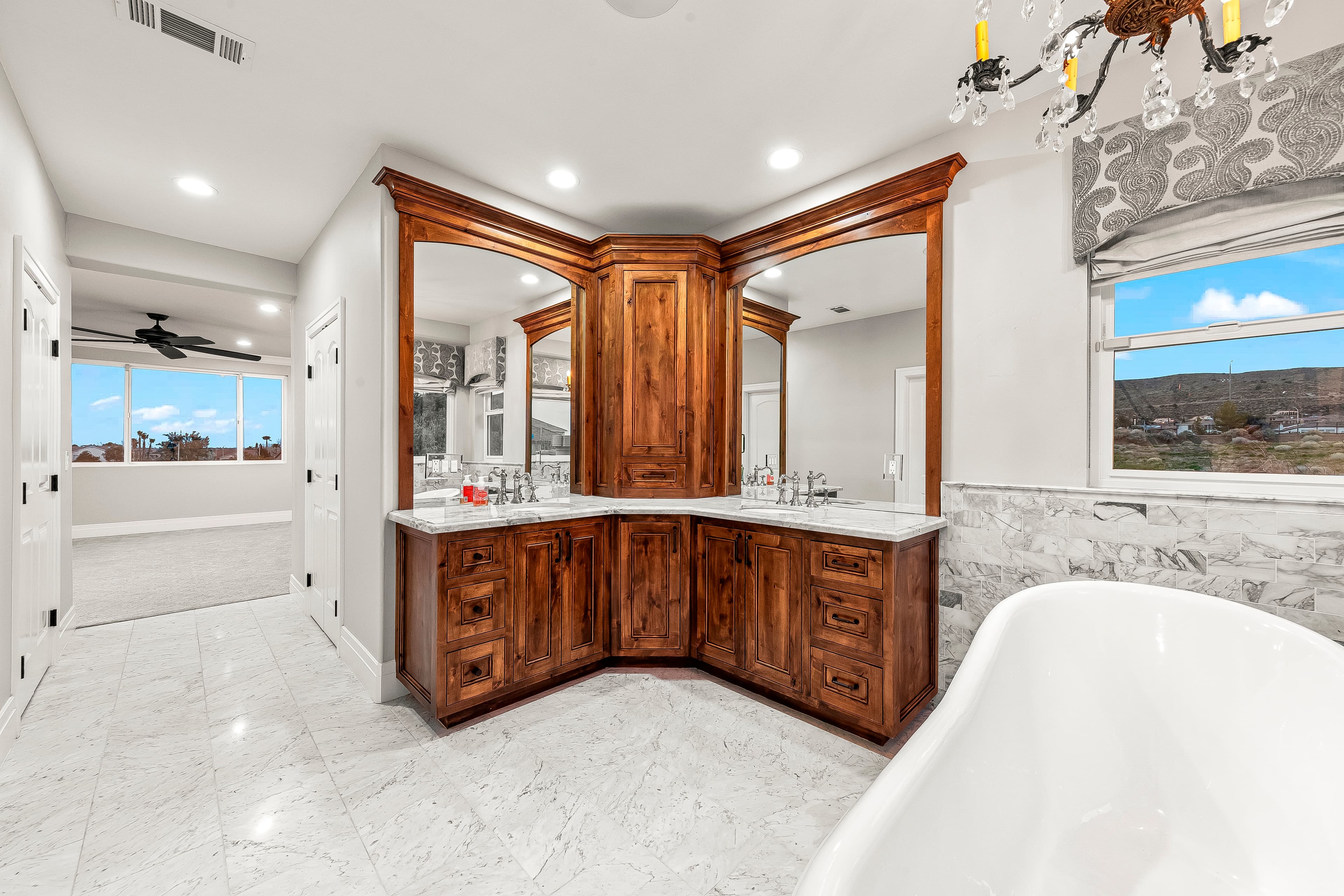 Luxurious bathroom with dual vanities