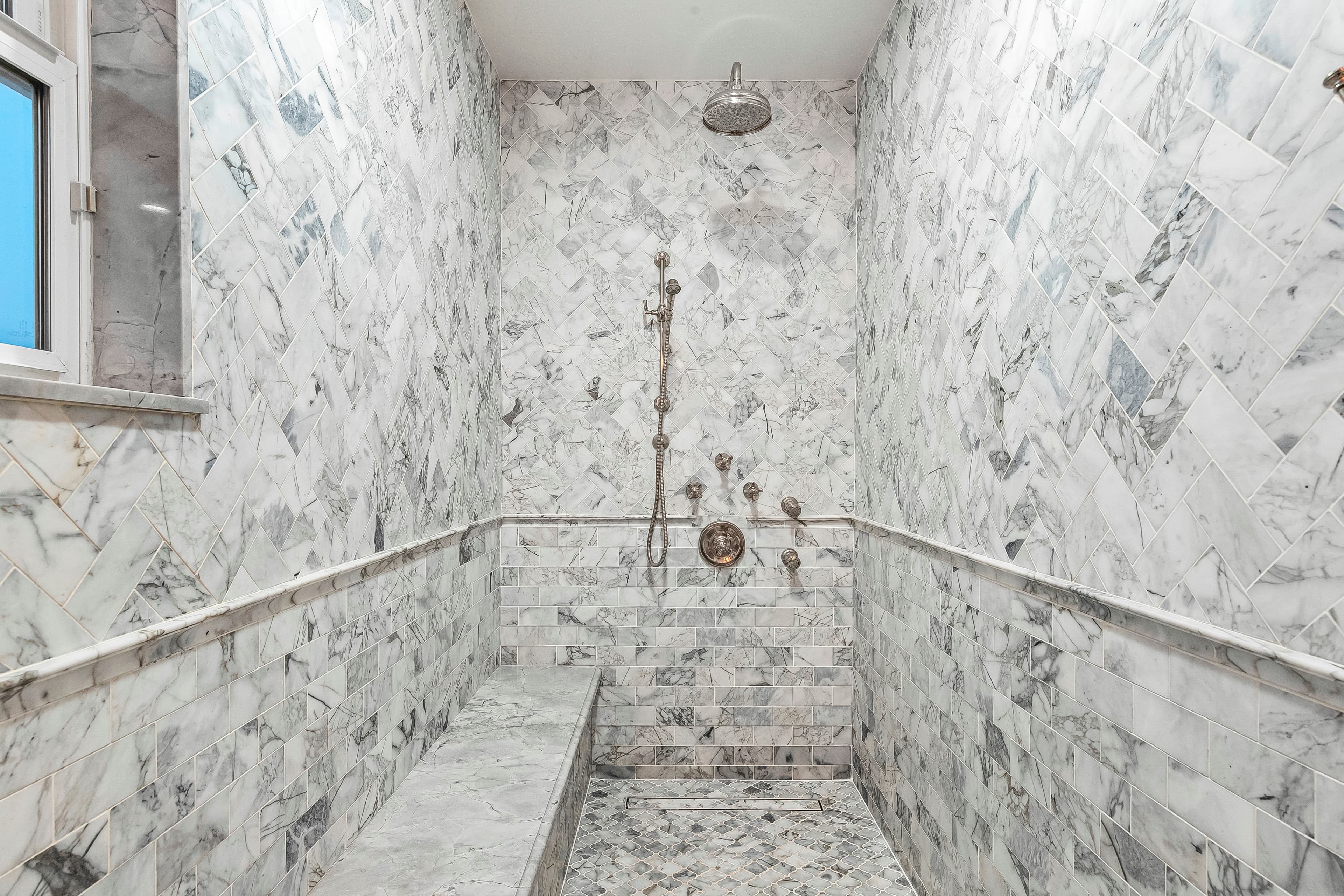 Walk-in shower with premium fixtures